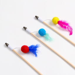 Дразнилка - удочка Мячик с перьями на деревянной палочке, микс цветов - Пижон фото 4