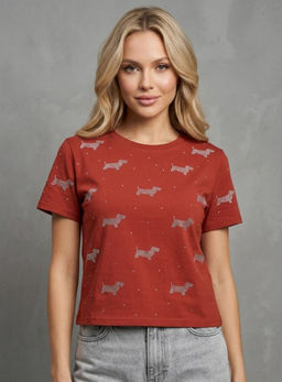 K13695 Футболка со стразами (хлопок) КРАСНЫЙ