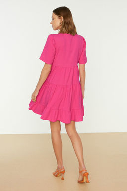 Fusya Genis Kesim V Yaka Mini Dokuma Elbise TWOSS20EL0400