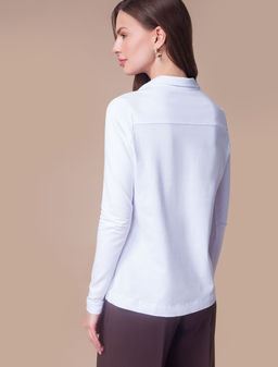 Блузка трикотажная на золотистых пуговицах из премиального хлопка - Vilatte фото 3