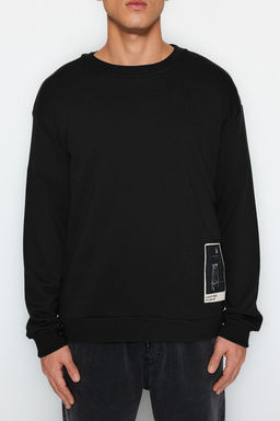 TRENDYOL MAN Siyah Oversize/Genis Kesim Bisiklet Yaka Sanat Tema Aplikeli Ici Polarl? Sweatshirt TMNAW24SW00038 - Trendyolmilla фото 17