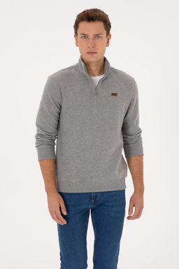 Erkek Regular Fit Yar_m Fermuarl_ Gri Melanj Basic Sweatshirt - U.s. polo assn фото 8