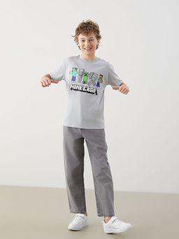 Bisiklet Yaka Minecraft Bask?l? Erkek ?ocuk Ti??rt