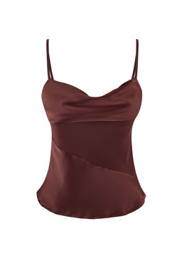 Limited Edition Kahverengi Hafif Degaje Yaka Saten Party Bluz TPRSS26BZ00018