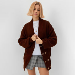 Кардиган на пуговицах женский MINAKU: Casual Collection, цвет шоколад, размер 50