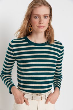 Yesil Basic Cizgili Triko Kazak TWOAW21KZ0942