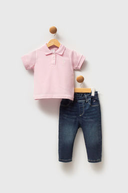 K_z Bebek Toz Pembe Polo Yaka Ti__rt Jean Pantolon Tak_m 2li