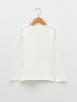 Bisiklet Yaka Bask?l? Uzun Kollu Pamuklu K?z ?ocuk Ti??rt - Waikiki фото 2