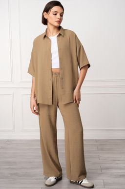 Женский летний костюм оверсайз из ткани-жатка Happyfox