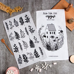 Набор полотенец кухонный Доляна Листья 35х60см-2шт, 100% хлопок  фото 4