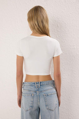 Premium Ekru-Ekru 2li Paket Crop Viskoz/Yumusak Kumas Esnek Orme Bluz TWOSS23BZ00108