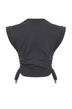 TRENDYOLMILLA Antrasit %100 Pamuk Buzgu Detayl? Crop Yarasa Kol Orme T-Shirt TWOSS24TS00026  фото 16