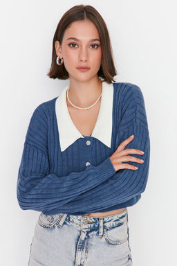 Indigo Super Crop Gomlek Garnili Triko H?rka TWOAW23HI00519