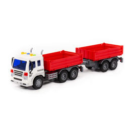 Сити, автомобиль бортовой с прицепом инерционный (со светом и звуком) (красный) (в коробке) - Полесье фото 2