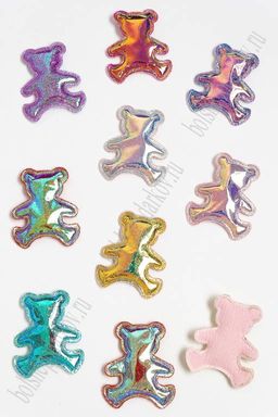 Патч глянец с блестками "Мишка" 4*3,5 см (30 шт) SF-2971, ассорти