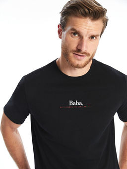 Bisiklet Yaka Bask?l? Penye Erkek Ti??rt