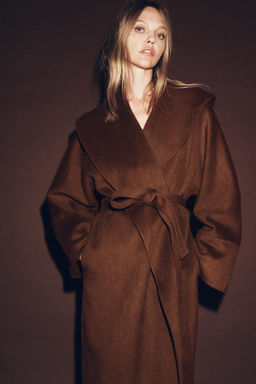 LONG BELTED COAT WITH WOOL ZW COLLECTION LIMITED EDITION - Zara фото 4