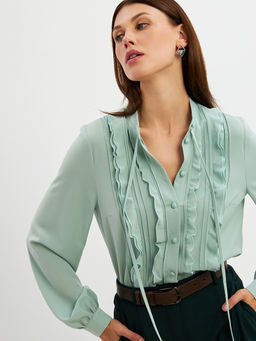 Блузка с рюшами OD-976-3 зеленый