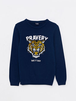 Bisiklet Yaka Desenli Uzun Kollu Erkek ?ocuk Triko Kazak