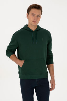 Erkek Comfort Fit Kap__onlu Koyu Ye_il Basic Sweatshirt