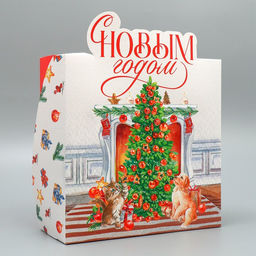 Коробка складная С Новым годом, камин, 25 х 25 х 10 см