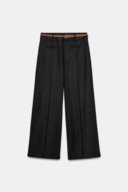PANTAL?N CULOTTE CON LINO CINTUR?N TRENZADO / Negro - Zara фото 8