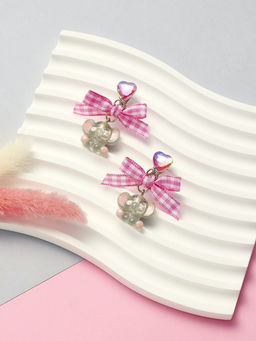 Серьги-клипсы детские Выбражулька «Слон», с бантом клетка и кристаллом сердце, цветные