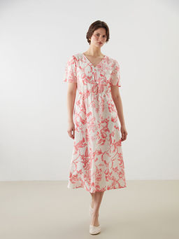 V Yaka ?i?ekli Elbise