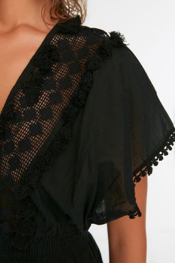 TRENDYOLMILLA Siyah Dokuma %100 Pamuk Brode Detayl? Mini Plaj Elbisesi TBESS21EL1248 фото 14