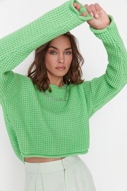 Yesil Crop Genis Kal?p Triko Kazak TWOAW23KZ01193 - Trendyolmilla фото 3