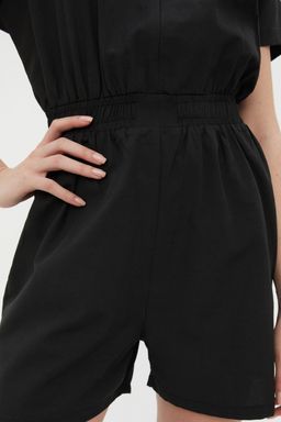Siyah Beli Lastikli Genis Paca Mini Dokuma Tulum TWOSS22TU0014