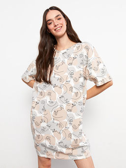 Bisiklet Yaka Desenli K?sa Kollu Elbise