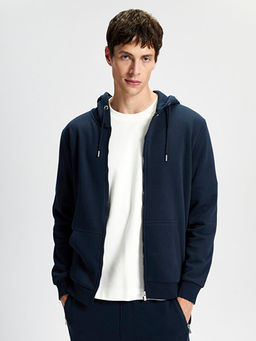 Kap??onlu Uzun Kollu Erkek Kal?n Fermuarl? Sweatshirt