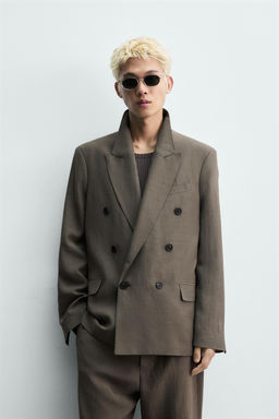 BLAZER CRUZADA TRAJE VISCOSA - LINO / Marr?n / Topo - Zara фото 2
