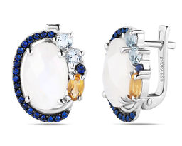 Серьги, лунный камень , топаз , цитрин , наносапфир, Абелия