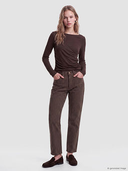 Slim Fit ?izgili Kad?n Jean Pantolon