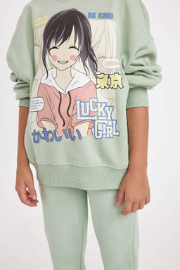 Толстовка оверсайз с широким кроем и круглым вырезом для девочек с принтом - Defacto фото 5