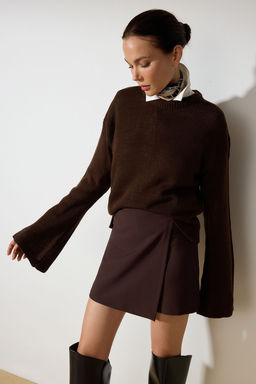 Kahverengi Genis Kal?p Yumusak Dokulu Triko Kazak TWOAW25KZ00295