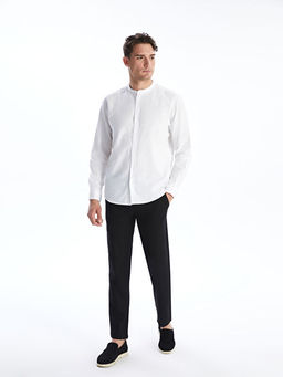 Regular Fit Uzun Kollu Keten Kar???ml? Erkek G?mlek