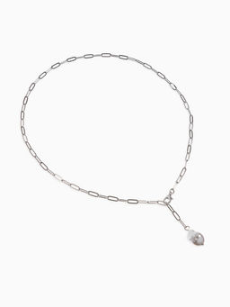 Цена за 2 шт. Цепь с бусиной "Жемчужина", вытянутое звено, цвет белый в серебре