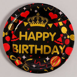 Цена за 4 шт. Тарелки бумажные «С днём рождения!», 6 шт, цвет чёрный