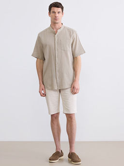 Regular Fit Keten G?r?n?ml? Erkek G?mlek