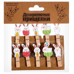 Прищепки декоративные на пасху Зайчики и яички набор 10 шт., 1.5?12?14 см