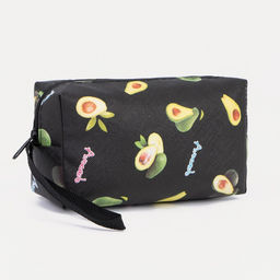 Цена за 2 шт. Косметичка на молнии с ручкой, объёмная, маленькая, с рисунком Авокадо, чёрная