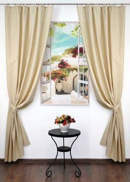 Комплект штор из рогожки Штрихи-пшеничный тесьма хлопок 100%