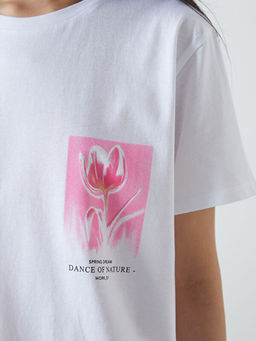 Bisiklet Yaka Bask?l? Penye Kad?n Ti??rt