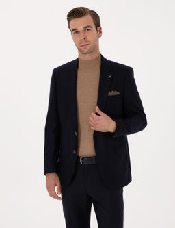 Lacivert Slim Fit Y_n Ka_mir Kar___ml_ Ceket
