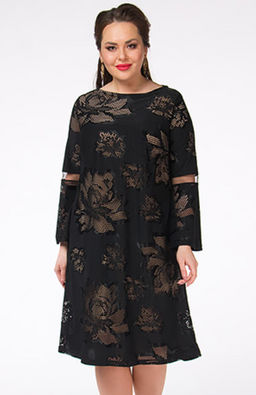 3898/5 Платье из мягкой ткани-ришелье с крупным дизайном на бежевой  трикотажной подкладке. - Ckc collections фото 6