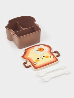 Ланч-бокс "Завтрак", 3 отделения, вилка и ложка, размер 16х15,5х8 см, цвет коричневый