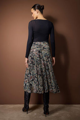 Cok Renkli Maxi Buzgu/Drape Detayl? Boho/Boho Chic Baskl?l? Tul Esnek Orme Etek TWOAW26ET00122